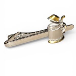 Beer Stein Gold and Silver Toned Metal Bar Tie Clip